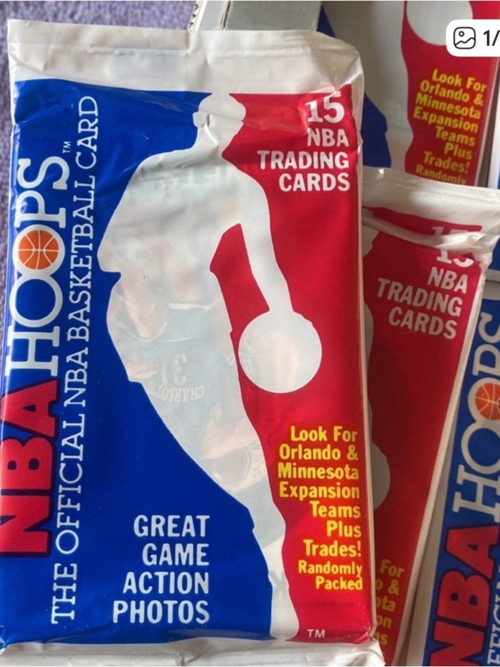 NBA 1989 Hoops Trading Card Pack - Red & Blue packs, UNOPENED 🤟
